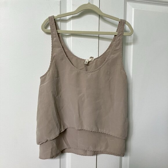 Covet Tops - Covet Silk tank Top Womens S Tiered Lace Trim Neutral Minimalist 100% Silk